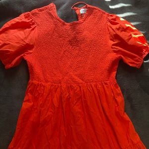 Petal + Pup Naura Smocked Puff Sleeve Tiered Open Tie Back Midi Dress